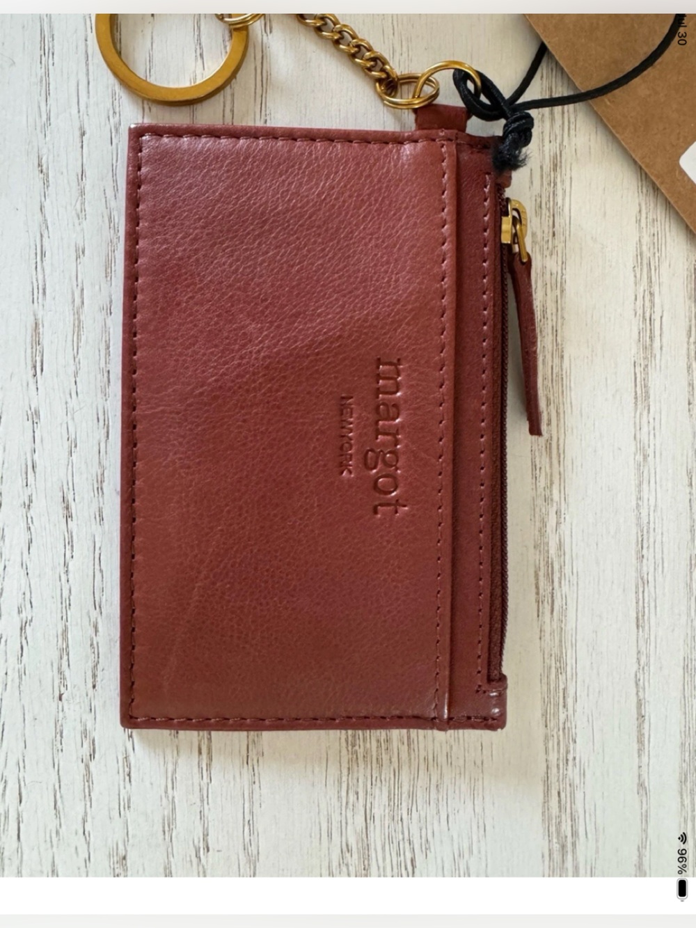 margot Leather Card Wallet Keychain - Cognac Brown